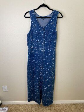 Shaver Lake Womens Sleeveless Denim Maxi Dress M Blue Abstract Button Front Vtg